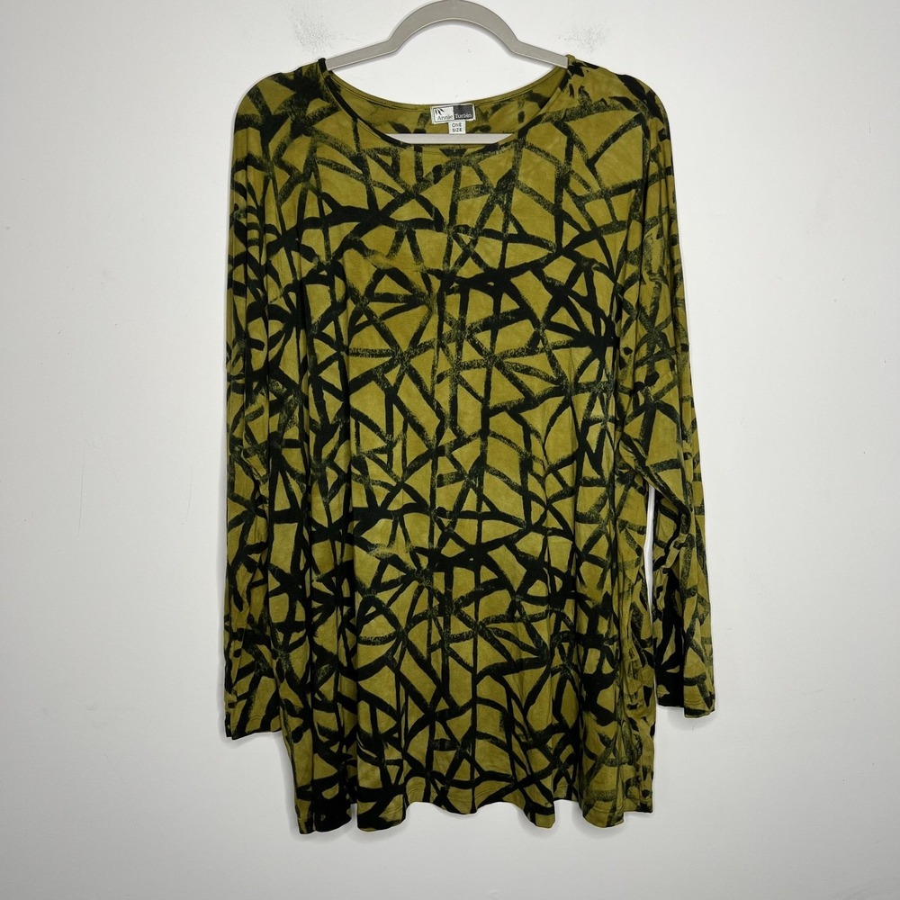 Annie Turbin Tunic Top Womens One Size Green Geometric Stretchy Artsy USA Made